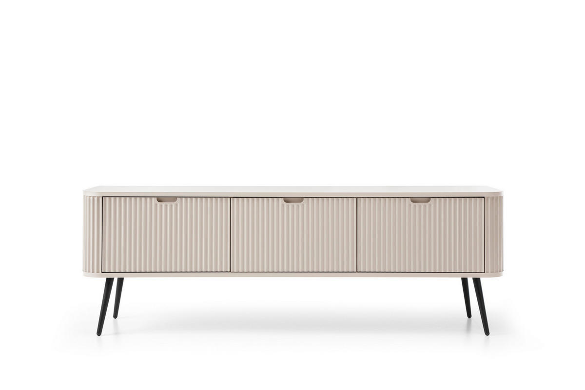 TV-SCHRANK "NOVA" Kaschmir 154x39x56cm Geriffelt Regal, 2-Türen, Schublade, Schwarze Beine - Kaschmir/Creme, Holzwerkstoff/Kunststoff (168/56/39cm) - DomoHome