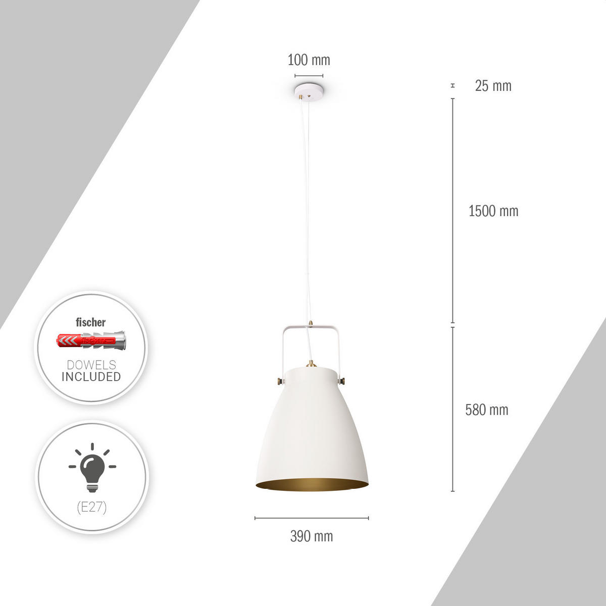 PENDELLEUCHTE Boone Pd - Weiß, Metall (39/39/58.4cm) - Paco Home
