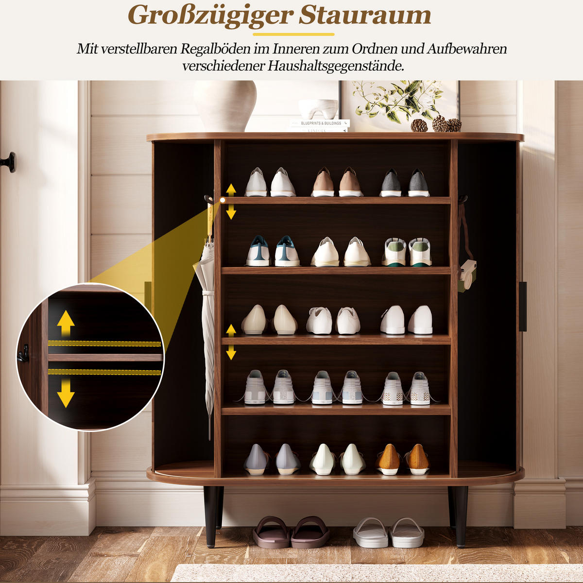 SIDEBOARD 85x40x93cm Holzoptik mit Schiebetüren und Haken - Naturfarben, Holzwerkstoff (85/93/40cm) - FLIEKS
