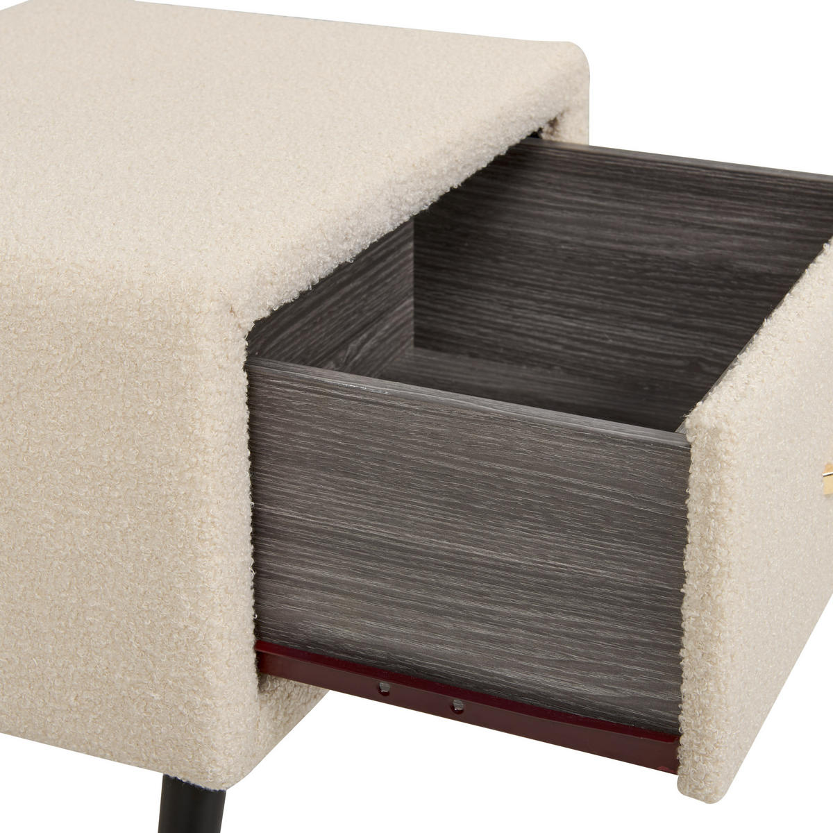 NACHTTISCH Bouclé hellbeige/schwarz 1 Schublade 38/46/49 cm Flayat - Beige/Roségold, Textil (46/49/38cm) - Beliani