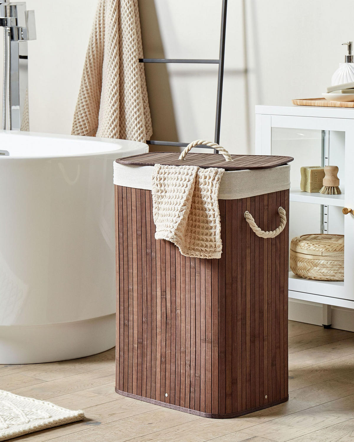 KORB Dunkler Holzfarbton Komari - Dunkelbraun/Weiß, Holz (40/60/30cm) - Beliani