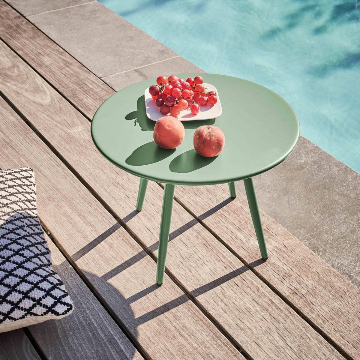 GARTEN-LOUNGETISCH, Salbeigrünen - Hellgrün, Metall (40/40/30cm) - Oviala