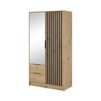 KLEIDERSCHRANK Nelly Artisan Eiche, Schwarz Lamellen, Schrank Zweitürige, Garderobe mit Spiegel - Eiche Artisan, Holzwerkstoff (105/200/51cm) - Bettso