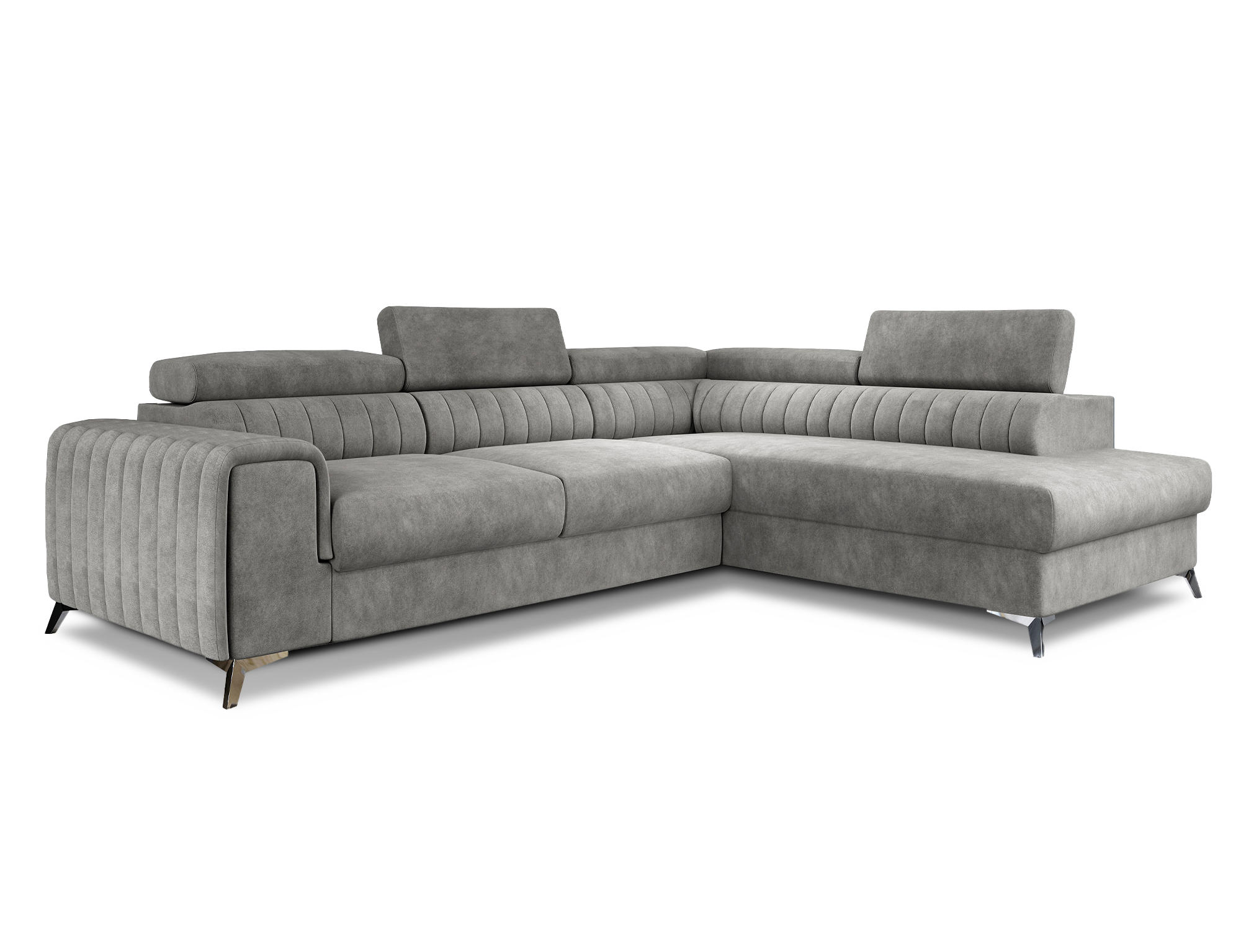 ECKSOFA Laurence mit Schlaffunktion & Bettkasten – 278 x 205 cm, verstellbare Kopfstützen - Grau, Kunststoff (278/205cm) - Wohnideebilder