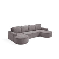 ECKSOFA MOLLY U Freistehendes, mit Schlaffunktion, 140x273cm, Bettkasten und Abnehmbaren Kissen 316x157x88cm, Abriamo Stoff, Grau Seide - Grau, Holz/Textil (316/157cm) - DomoHome