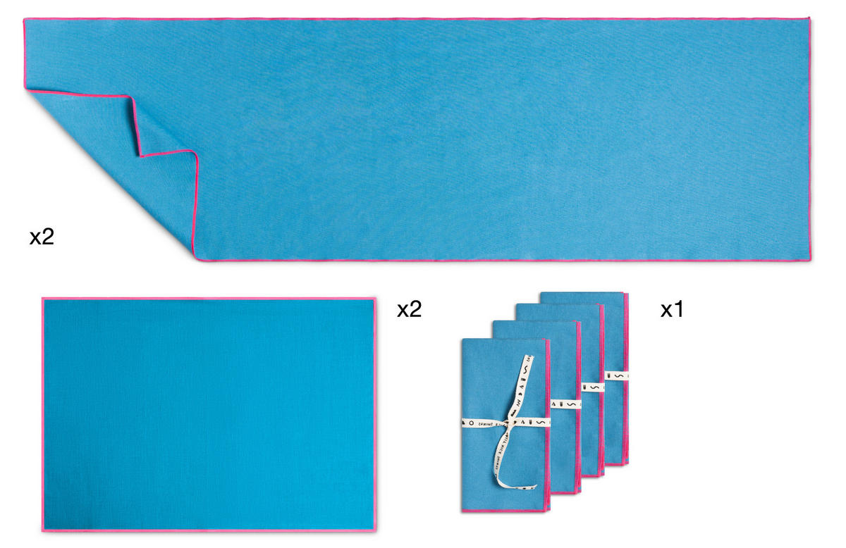 TISCHET 8-teilig, 100% Leinen, blau und lila SET CONTRAST EDGE - Blau, Textil (40/130cm) - RNT By Really Nice Things