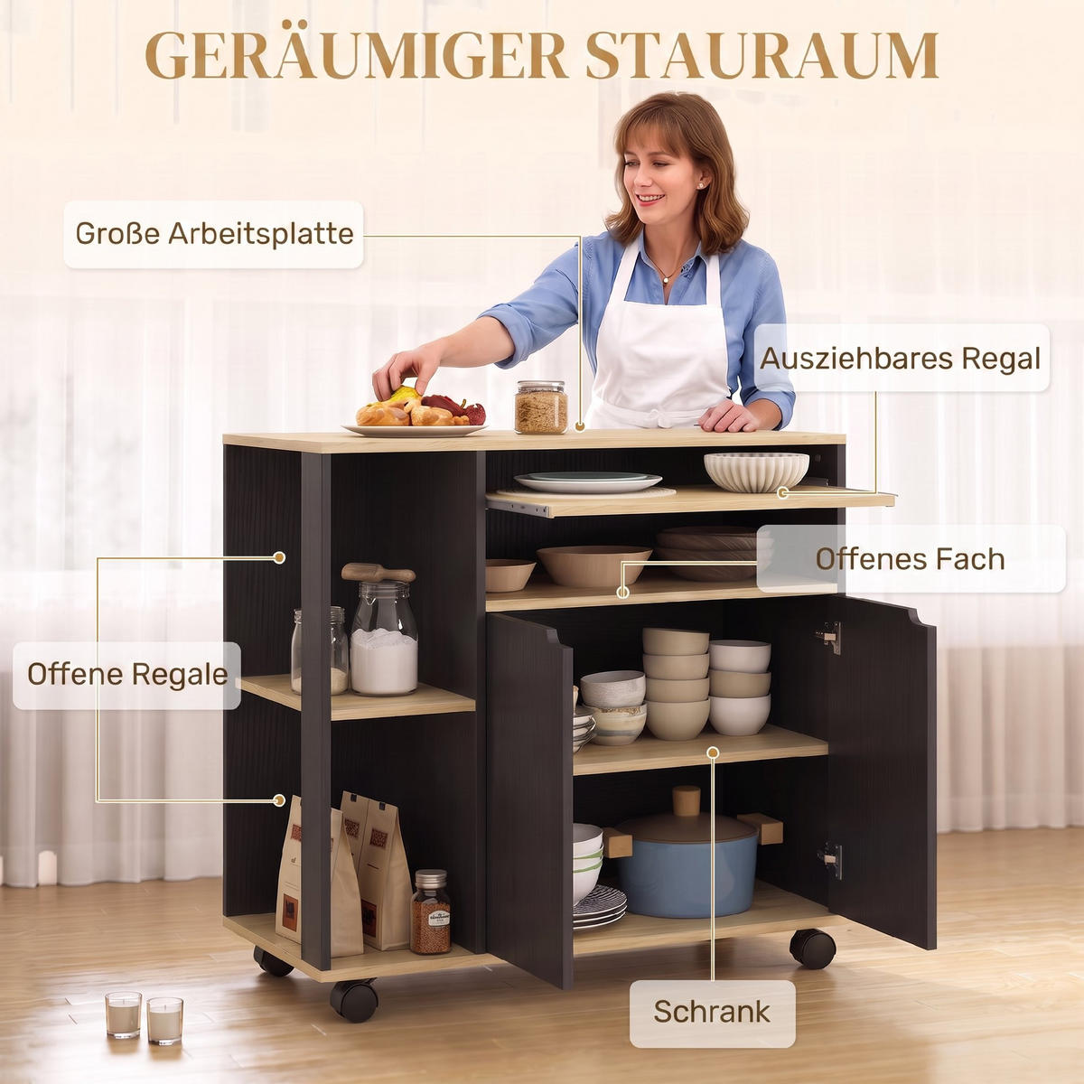KÜCHENWAGEN MDF Schwarz - Schwarz, Holzwerkstoff (40/82/80cm) - HOMCOM