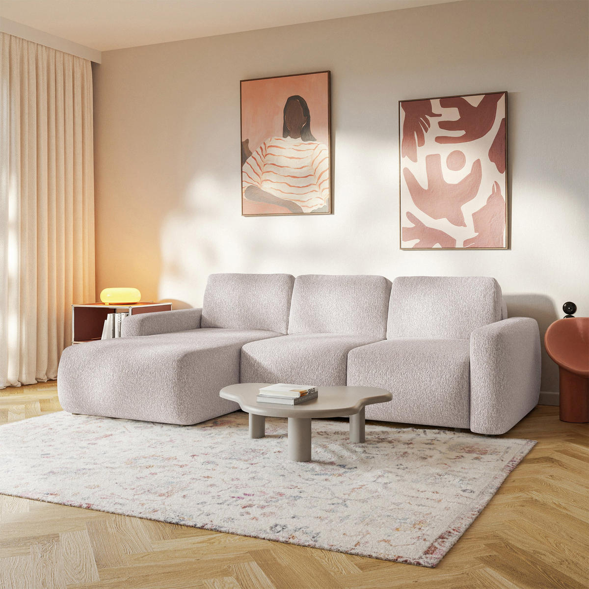 ECKSOFA Carnos Mini Beige Chenille - Beige/Schwarz, Kunststoff/Textil (238/164cm) - Selsey