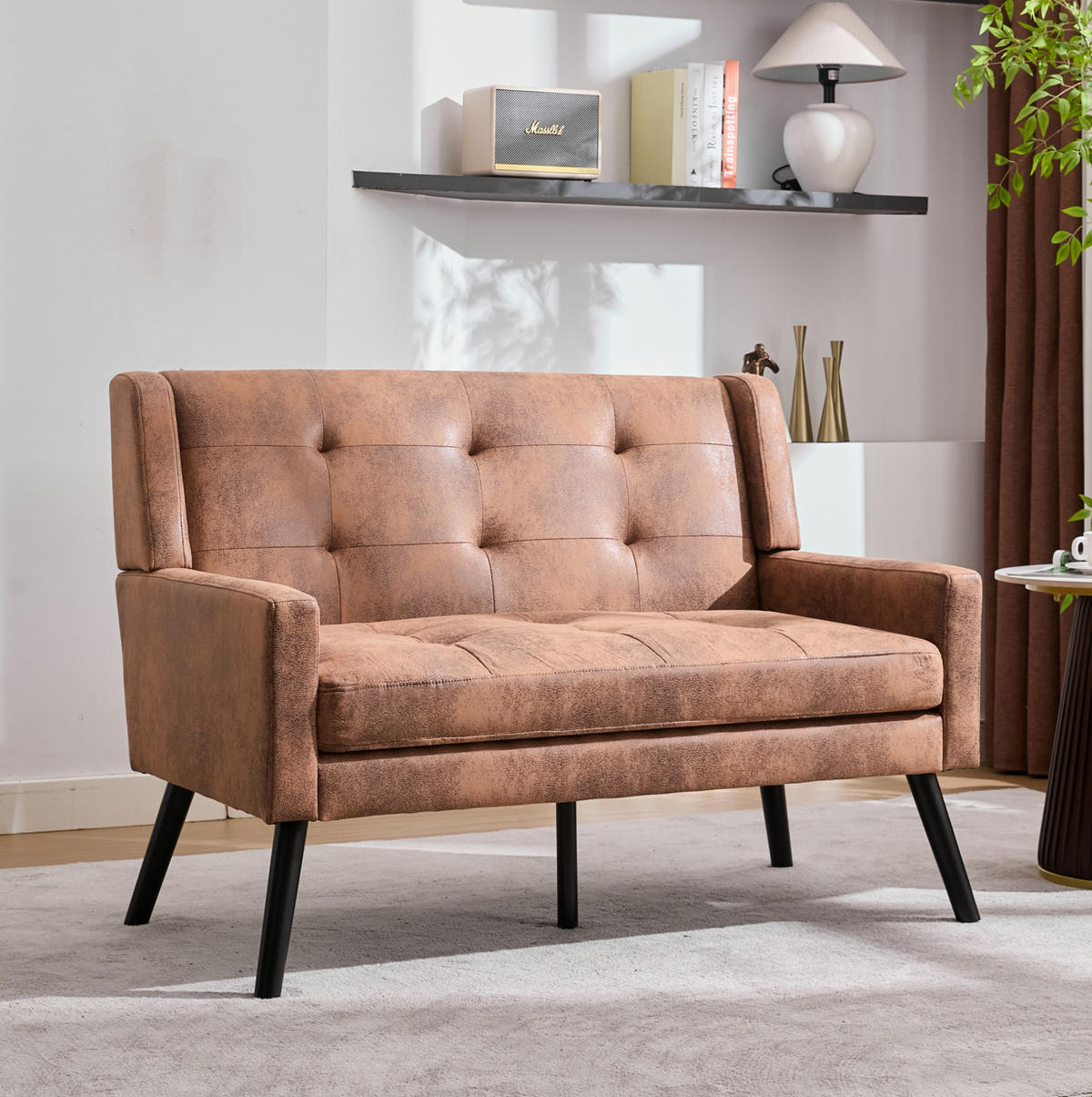 2-SITZER 119/75/88 cm Suedevlies-Polster mit Knopfheftung, Massivholzbeinen Dunkelbraun - Dunkelbraun, Textil (75/88/120cm) - OKMYHOME
