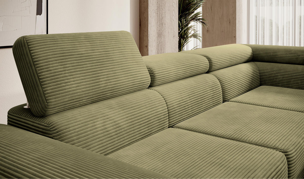 ECKSOFA Stevil Olivgrün Cordbezug - Silberfarben/Olivgrün, Textil/Metall (275/203cm) - Selsey