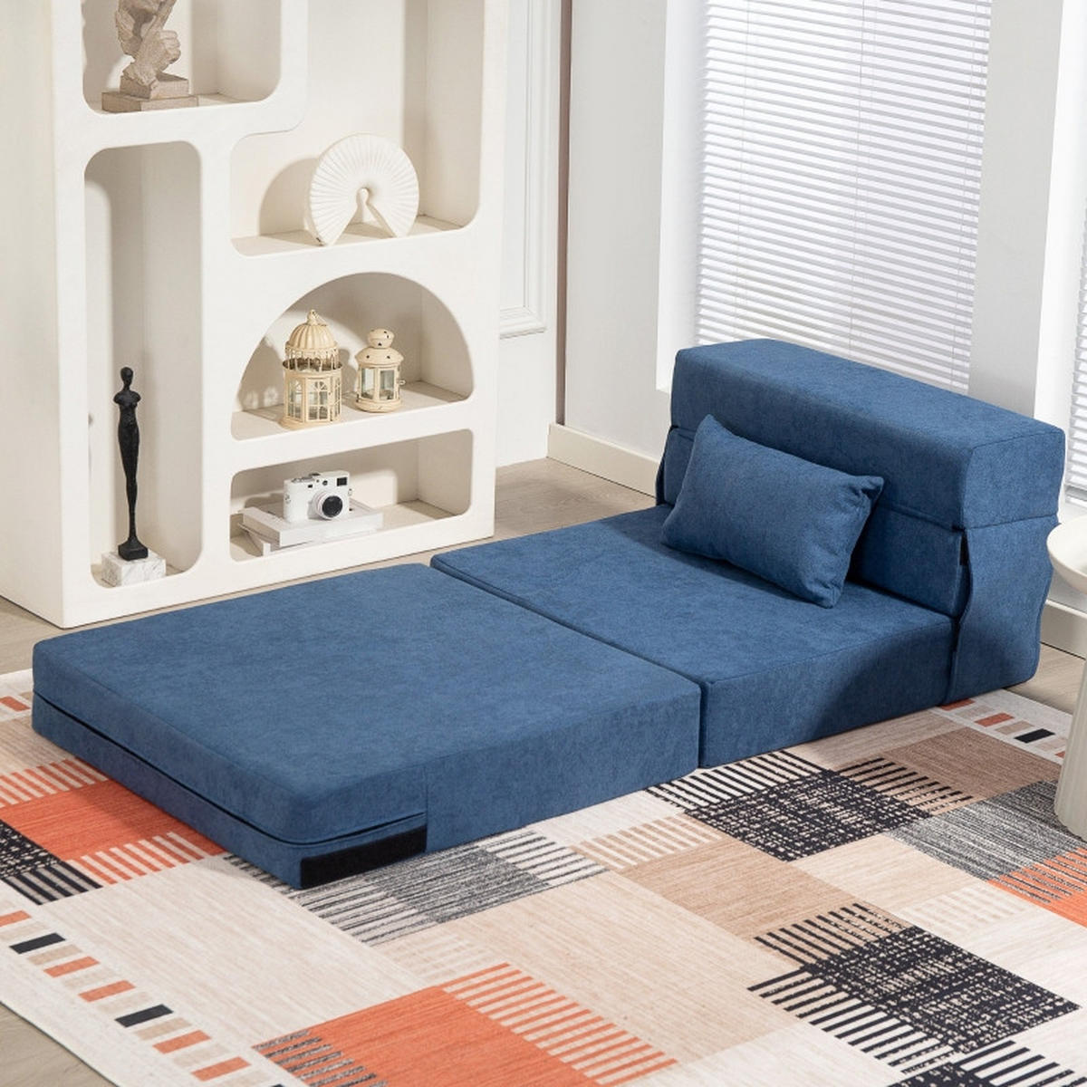 SCHLAFSESSEL 3-in-1 mit Klappfunktion, Kissen 80/80/64 cm Blau - Blau, Textil (80/64/80cm) - Redom