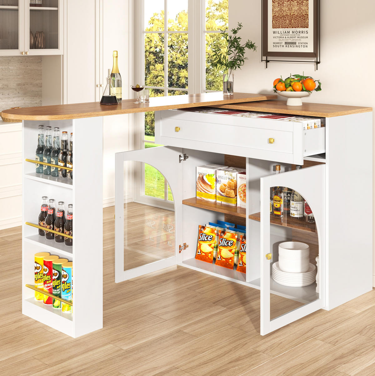 KÜCHENINSEL aus MDF 138-204x39x104 cm in Weiß mit 360° Drehfunktion - Weiß, Holzwerkstoff (204/104/39cm) - Modfu