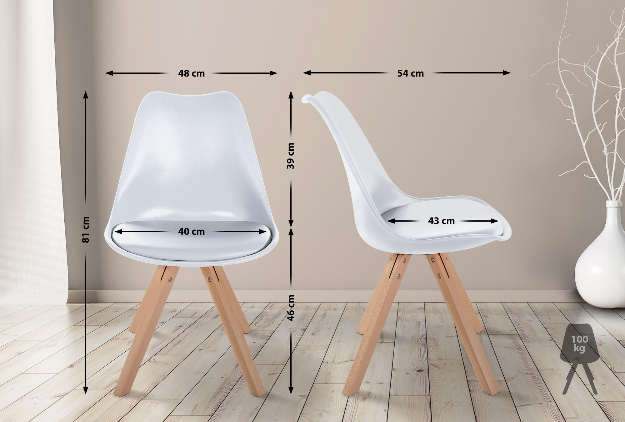 STUHL 4er Set Kunststoff weiß - Naturfarben/Weiß, Holz/Kunststoff (48/81/54cm) - CLP