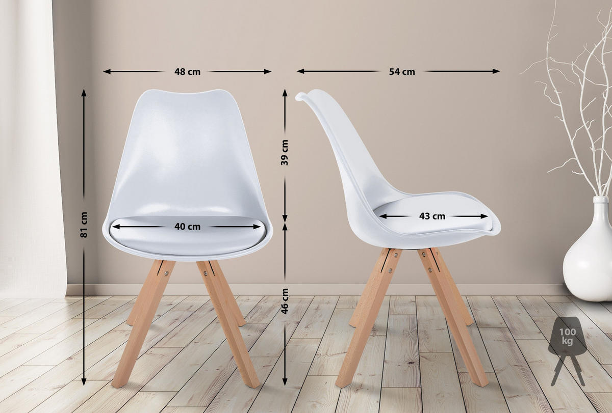 STUHL Kunststoff weiß - Naturfarben/Weiß, Holz/Kunststoff (48/81/54cm) - CLP