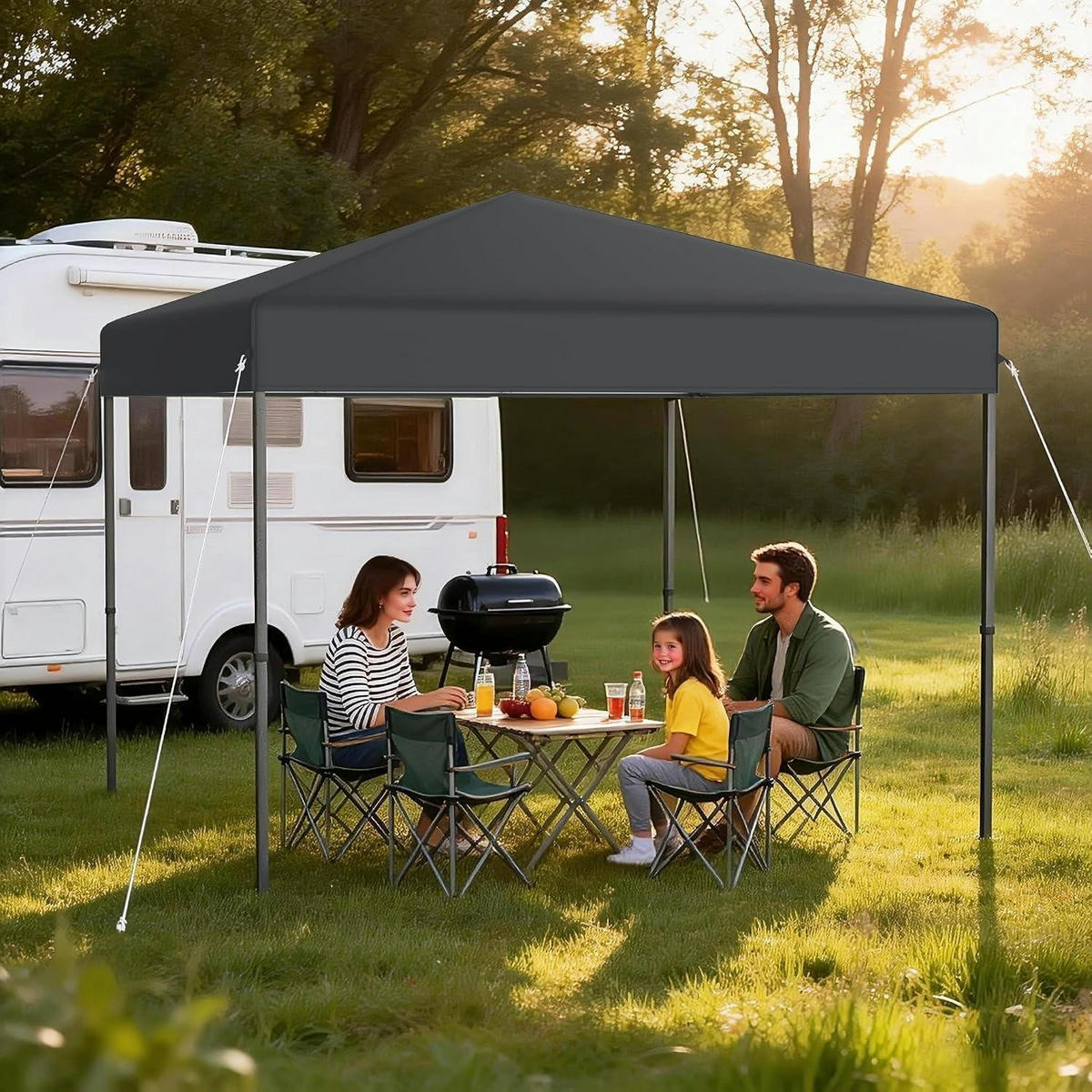 FALTPAVILLON 3 x 3 m Anthrazit mit One-Touch Lift - Anthrazit, Textil (300/260/300cm)