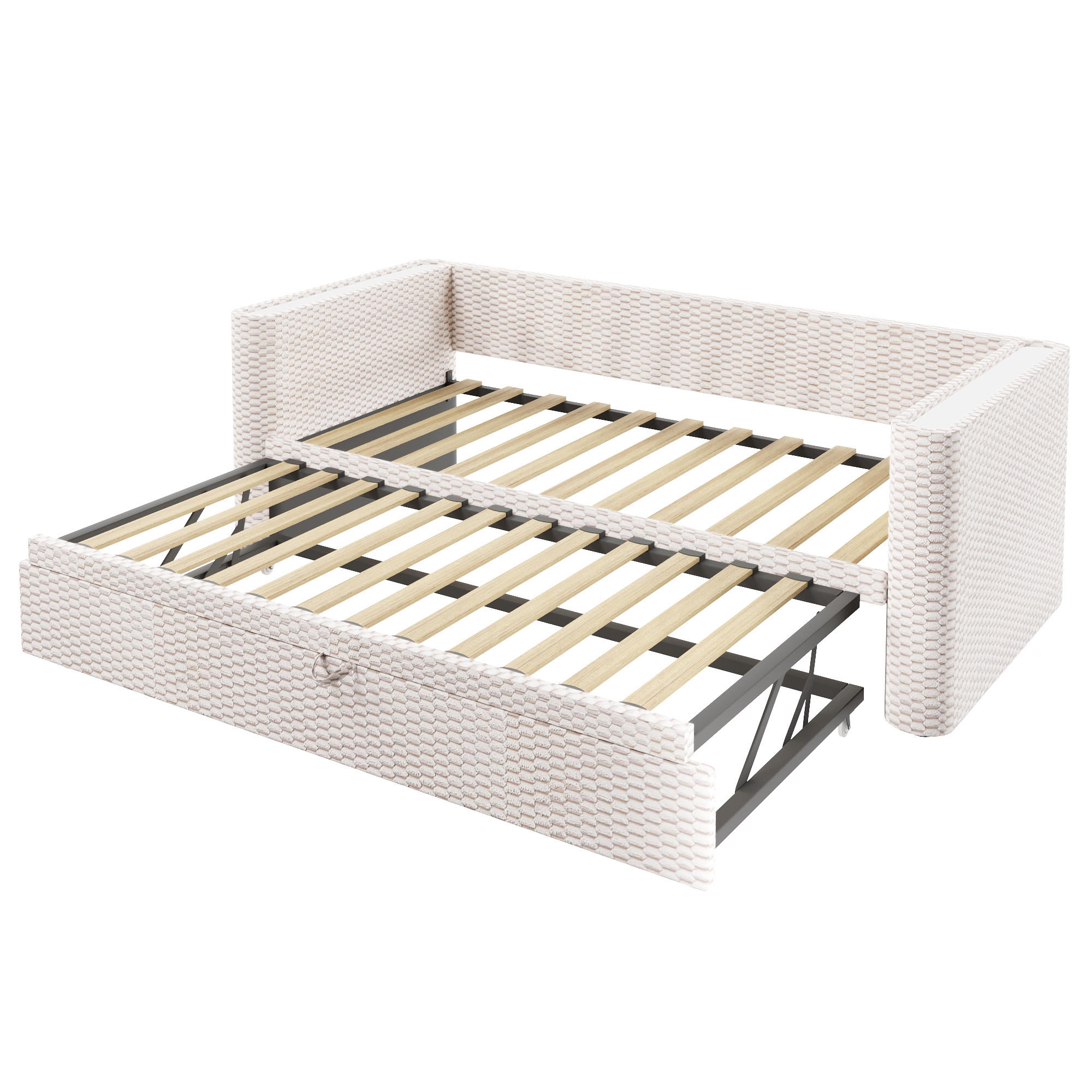 TAGESBETT 90/200 cm DE-04694, mit Ausziehbett in Beige - Beige, Holzwerkstoff/Metall (90/200cm) - ComfortXL