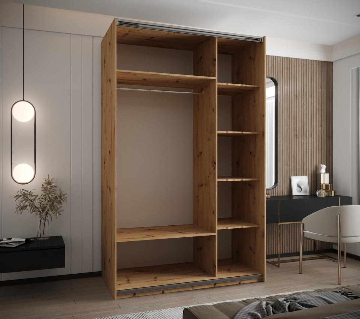 SCHWEBETÜRENSCHRANK 245,5/150/64 2-türig - Silberfarben/Schwarz, Holz/Metall (150/245/64cm) - Abiks Möbel