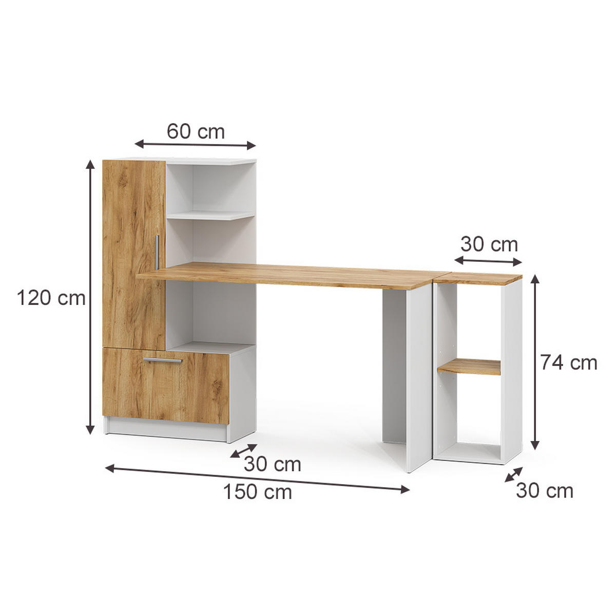 PÍSACÍ STÔL Tomy, biely/Dub Goldkraft, 150 x 59 cm Sada 2 ks - biela/dub medový, kompozitné drevo (59/150/120cm) - Vicco