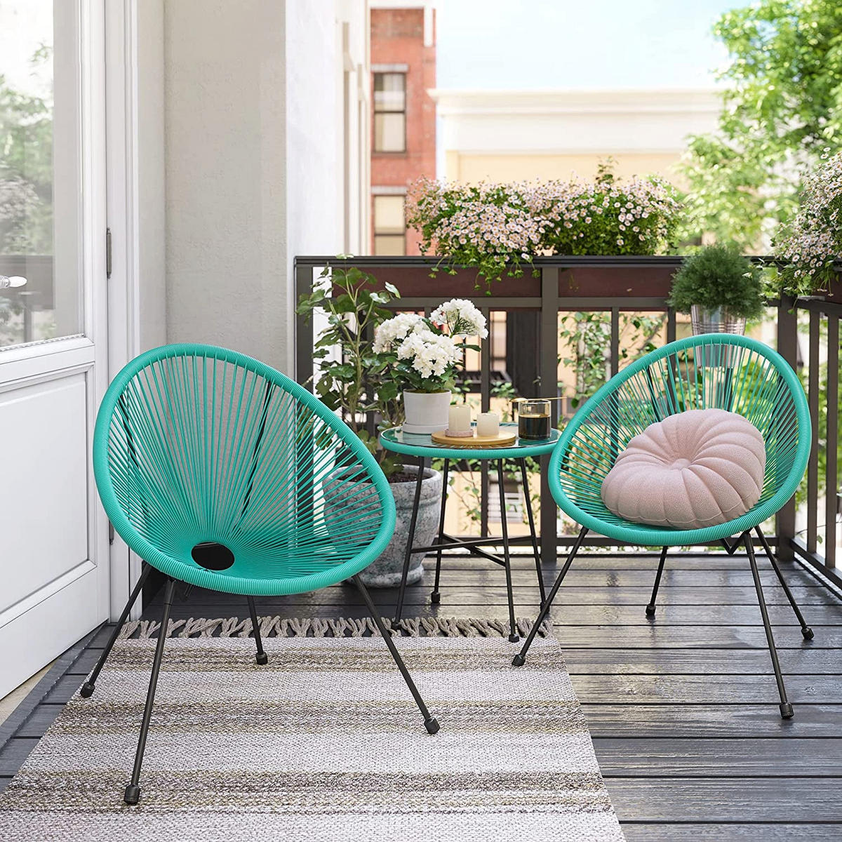 SITZGRUPPE 3-TEILIG GARTENMÖBEL-SET - Blau, Metall (65/64cm) - Hansiro