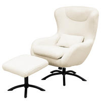 SESSEL mit Hocker - Teddystoff / Eisen - Weiß / Schwarz - Schwarz/Weiß, Textil/Metall (75/106/86cm) - home24