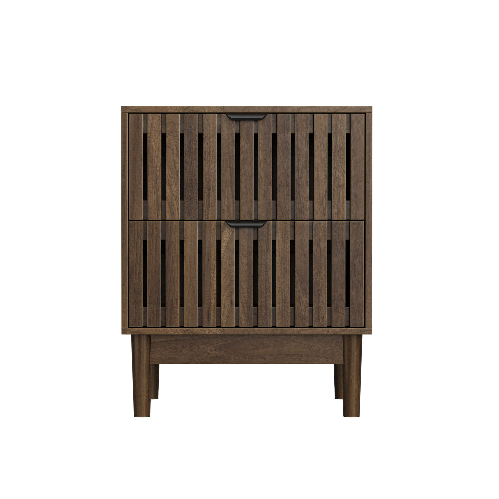 NACHTTISCH aus MDF und Holzwerkstoff 45x39x56,5 cm Walnuss mit 2 Schubladen und offenem Fach im Lattenrost-Design - Walnussfarben, Holzwerkstoff (45/56.5/39cm) - Modfu