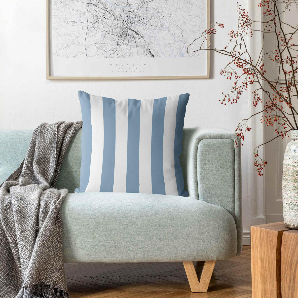 KISSENBEZUG Längsstreifen in Pastell Blau 40/40 cm - Pastellblau, Textil (40/40cm) - Bilderwelten