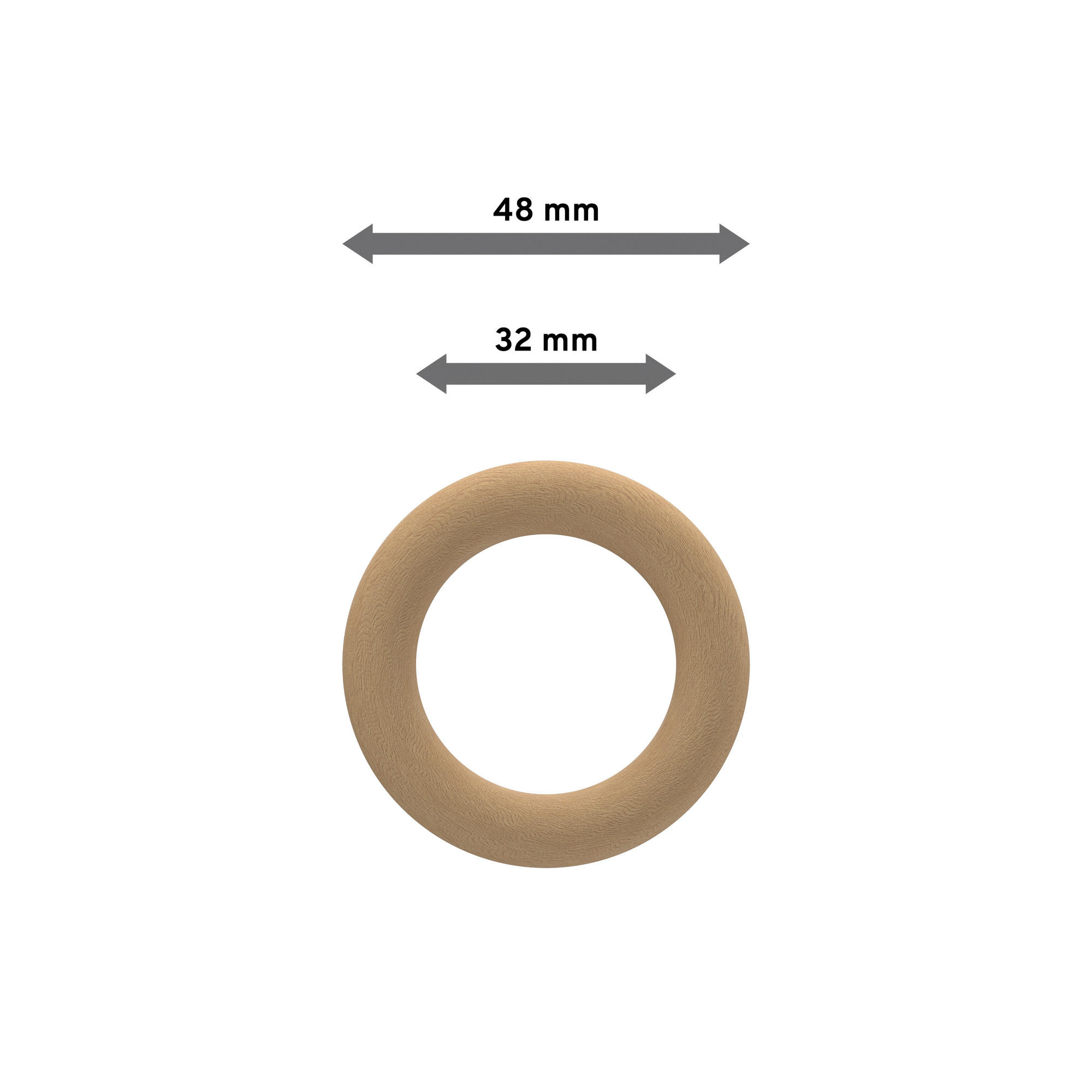 RUNDRINGE MIT FALTENHAKEN FÜR GARDINENSTANGEN 20 mm Ø, Buche, Packung 10 Stück - Buchefarben, Holz (20cm) - INTERDECO