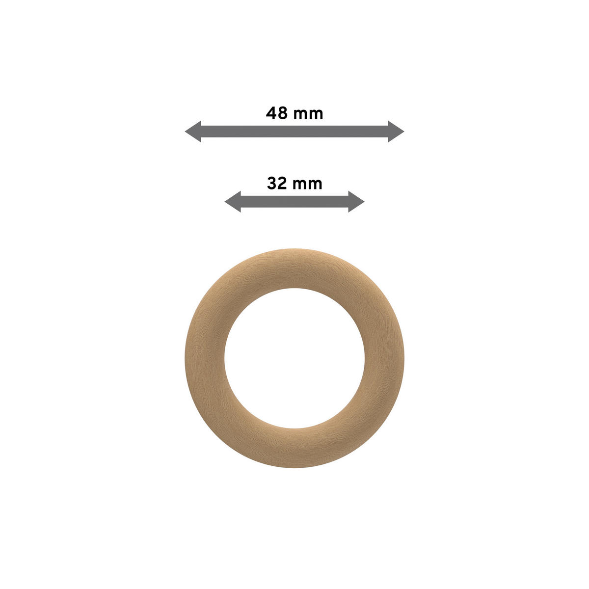 RUNDRINGE MIT FALTENHAKEN FÜR GARDINENSTANGEN 20 mm Ø, Buche, Packung 10 Stück - Buchefarben, Holz (20cm) - INTERDECO