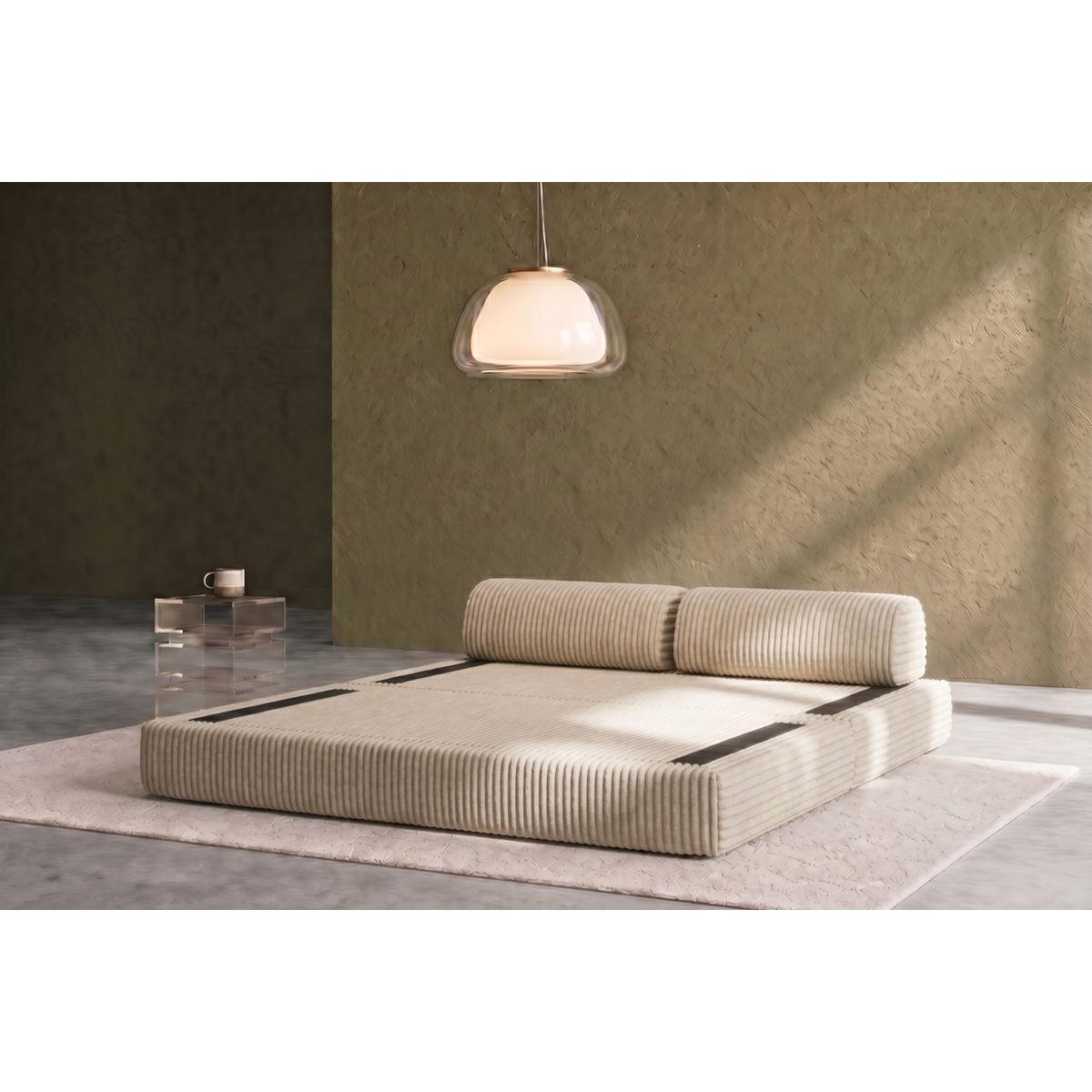2-3-SITZER-SCHLAFSOFA aus beigefarbenem Cord XL - Beige, Textil (95/70.5/190cm) - Kimo