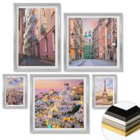 WANDBILDER 5er Set - 50x50 cm & 20x30 cm & 40x60 cm Silberner Rahmen - New York Paris Oia Warschau Dämmerung - Silberfarben, Kunststoff (40/60cm) - ArtPrintCave