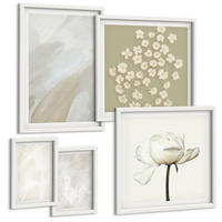 BILDER SET 5er Set - 50x50 cm & 20x30 cm & 40x60 cm Weißer Rahmen - Blumen, modische Boho-Texturen - Weiß, Kunststoff (40/60cm) - TULUP