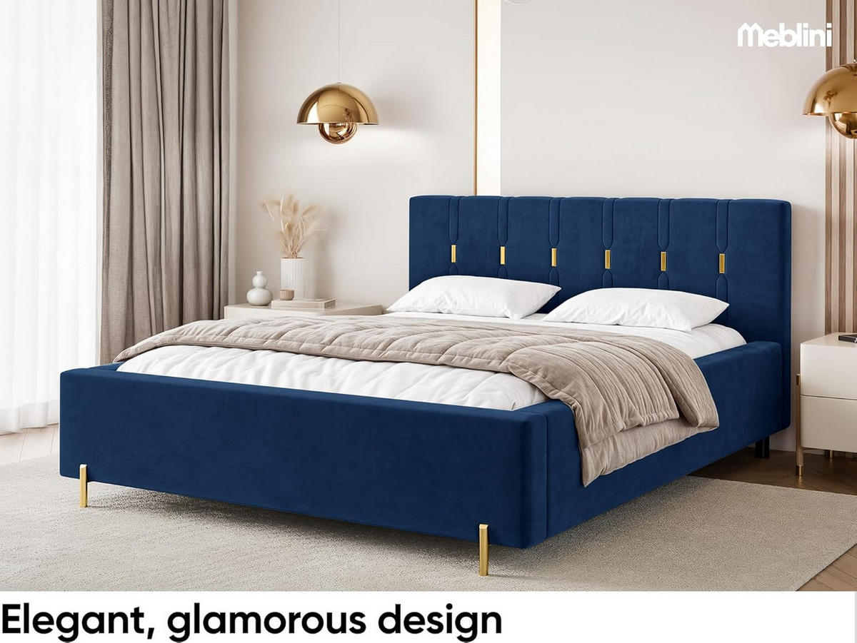 BETT FABIO - Goldfarben/Dunkelblau, Holzwerkstoff (180/200cm) - Meblini