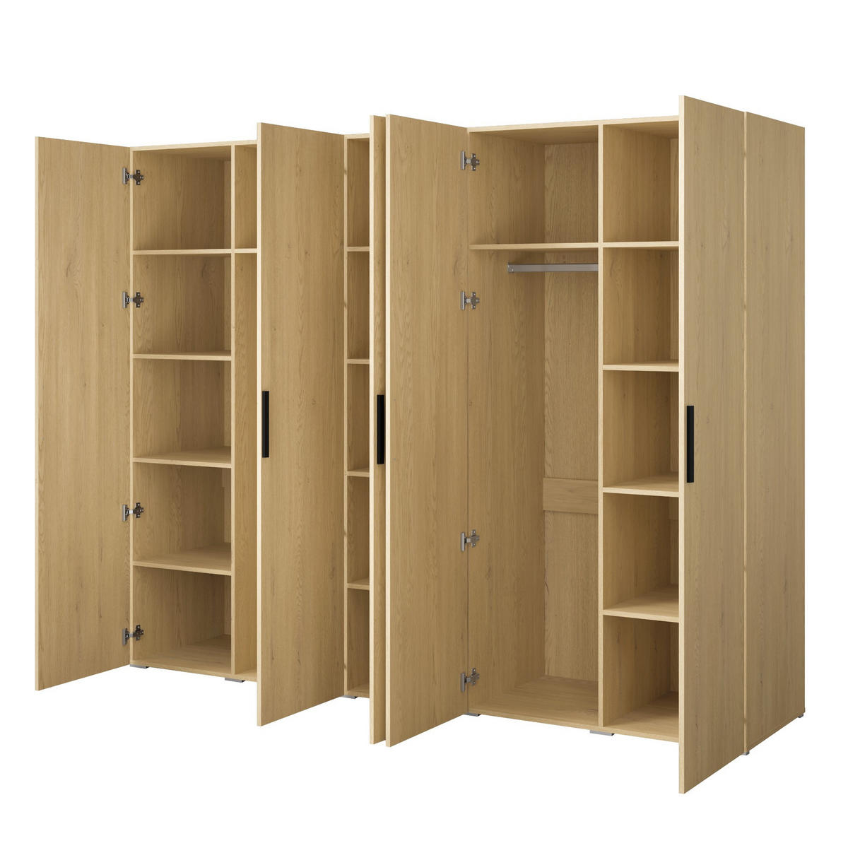 DREHTÜRENSCHRANK Napoli 5D 250 Eiche Cremona (schwarzer oder goldener Griff) - Eichefarben/Silberfarben, Holzwerkstoff/Kunststoff (250/35/60cm) - mzm24