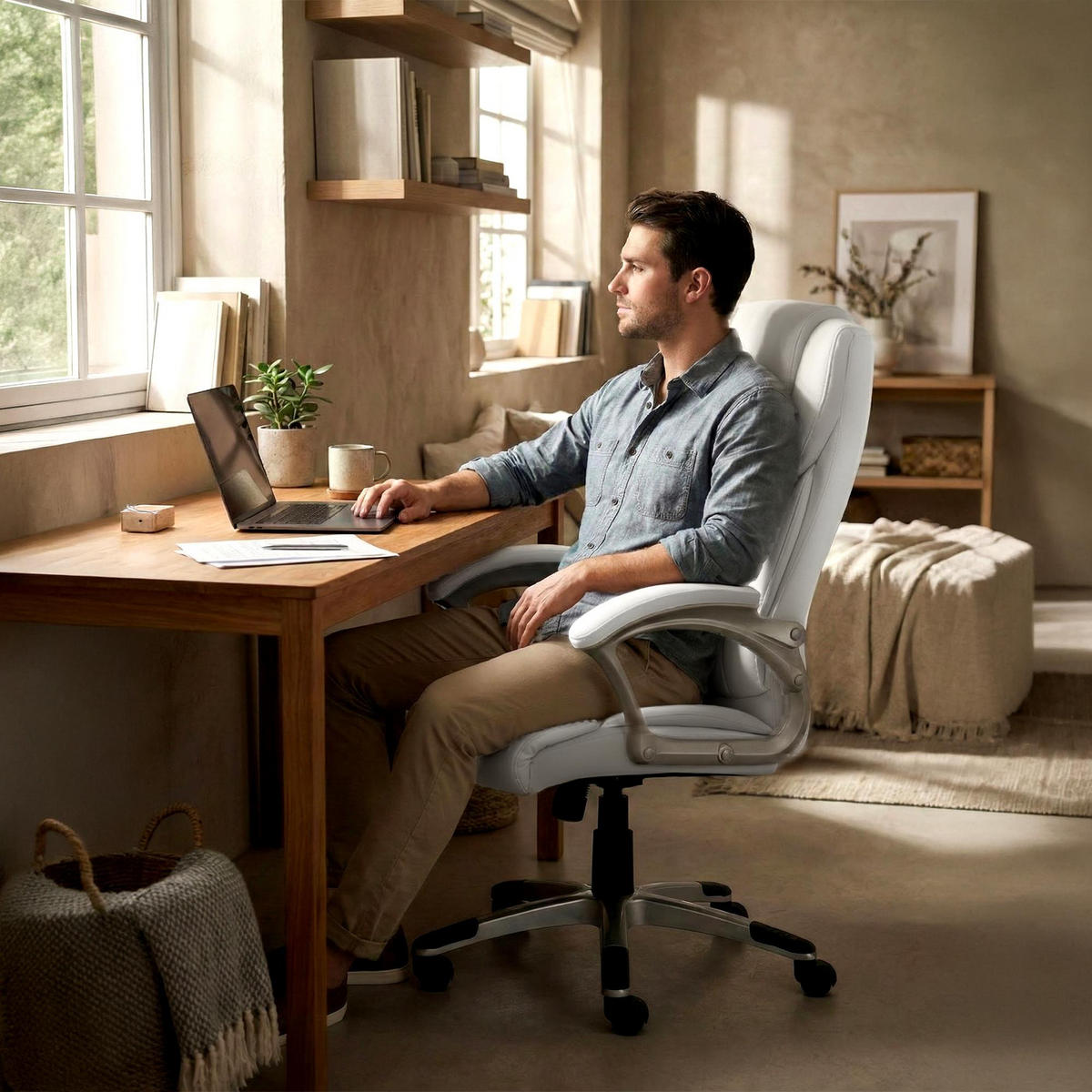 CHEFSESSEL Lederlook Weiß - Weiß/Grau, Kunststoff/Textil (65/109/73cm) - CLP