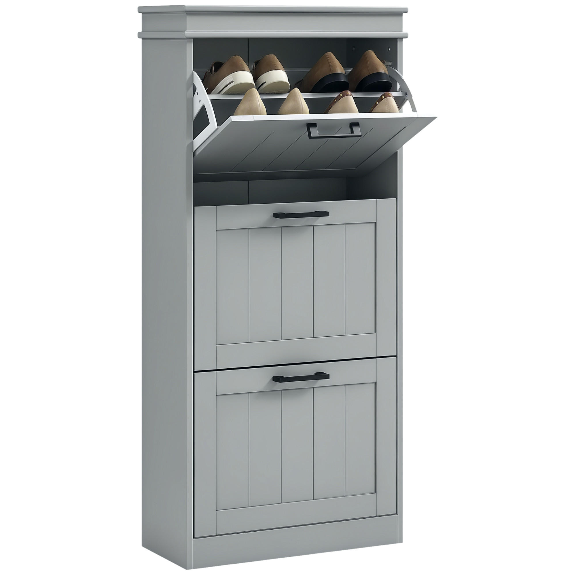 SCHUHSCHRANK,3-TÜRIG klapp für 15 Paar 54x24x117,5cm,grau - Grau, Holzwerkstoff (54/117.5/24cm) - Vallsero