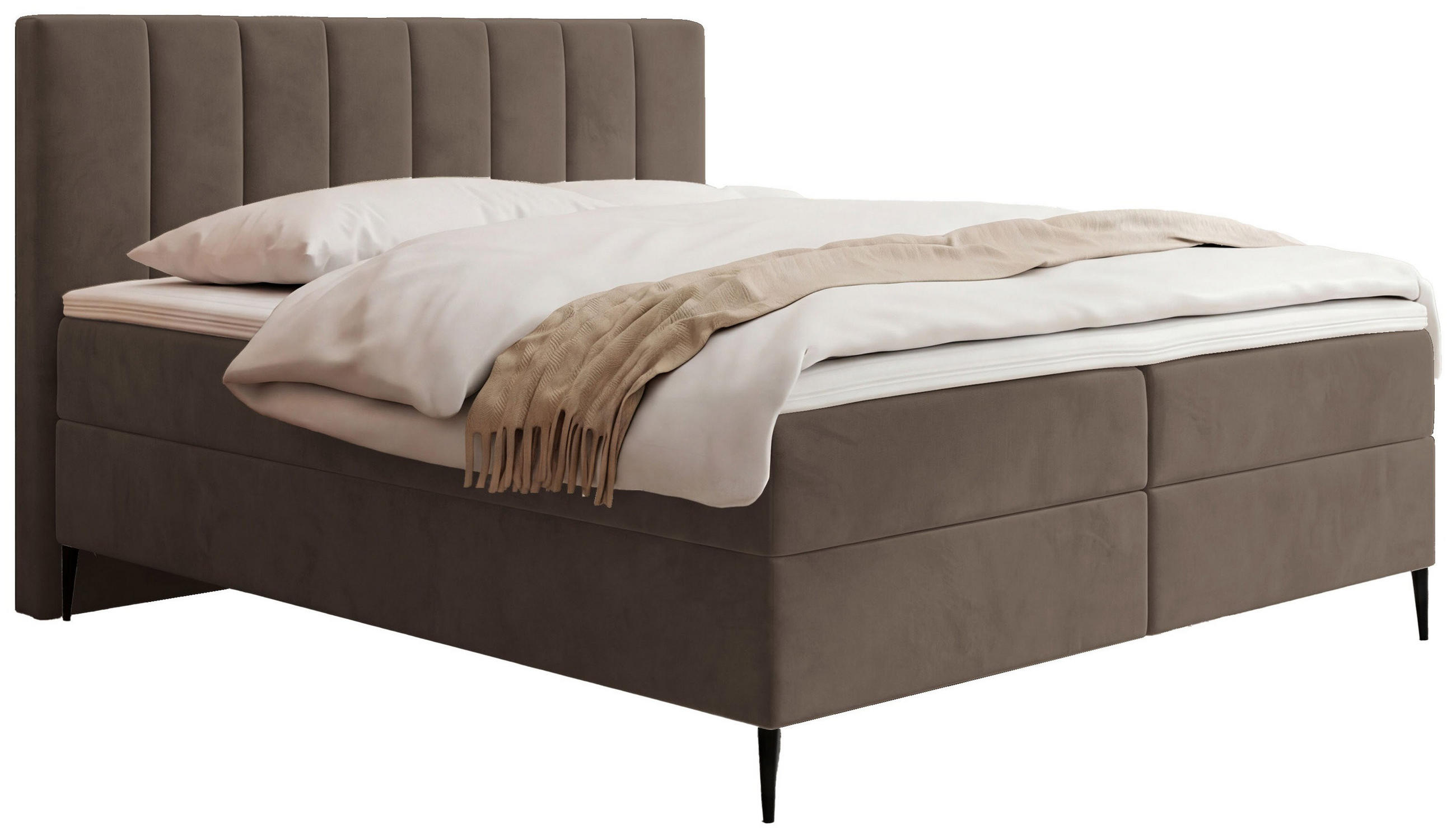 BOXBETT Allen mit Bettkasten, Samt Braun 160x200 cm – inkl. H4 Taschenfederkern Matratze & Foam Topper - Schwarz/Braun, Holz/Holzwerkstoff (160/200cm) - WFL GROUP