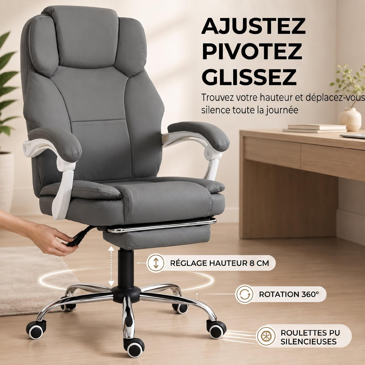 BÜROSTUHL Grau 73.0/64.0/120.0 cm - Grau, Leder (64/120/73cm)