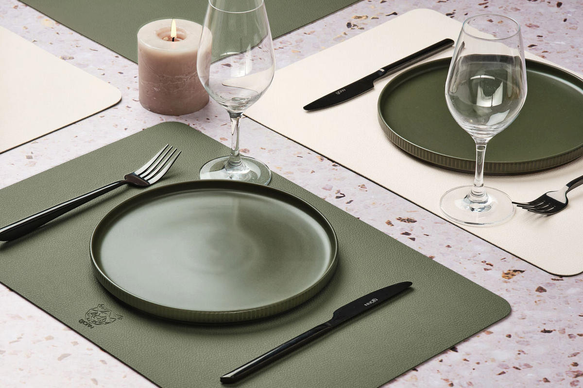 TISCHSET - 6er-Set - Recyceltes Leder in Cremeweiß und Graugrün - Weiß, Textil (30/44.5cm) - Björn