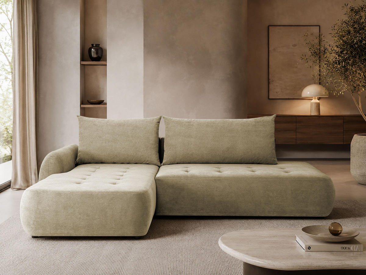 ECKSCHLAFSOFA Bueno I, Seite: Links - Beige/Schwarz, Holz/Textil (300/185cm) - MIRJAN24