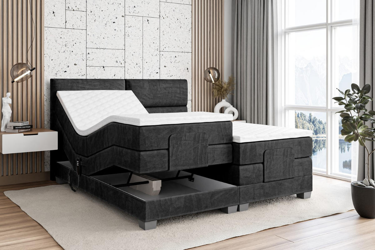BOXSPRINGBETT elektrisch verstellbar mit 2 Matratzen H4/Taschenfederung MAYA EL 180 x 200 Schwarz - Schwarz, Holzwerkstoff (187/200cm) - ALTDECOR