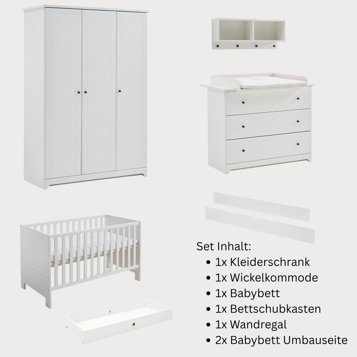 BABYZIMMER Mega-Set Thilo 6-tlg. - Schwarz/Weiß, Holzwerkstoff/Metall (1/1/1cm) - arthur berndt