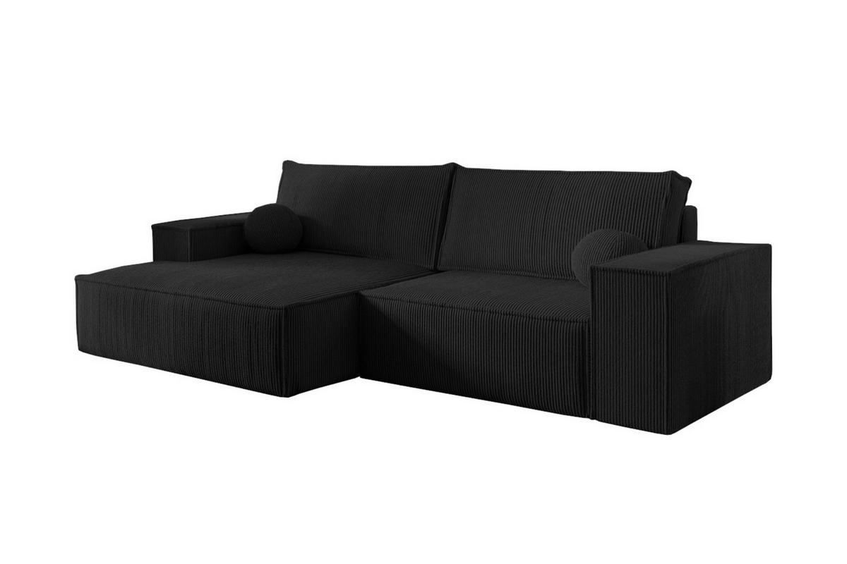 ECKSOFA NEPTUN 255/148 in Cord Schwarz links - Schwarz, Holz/Holzwerkstoff (255/148cm) - Deine Möbel 24