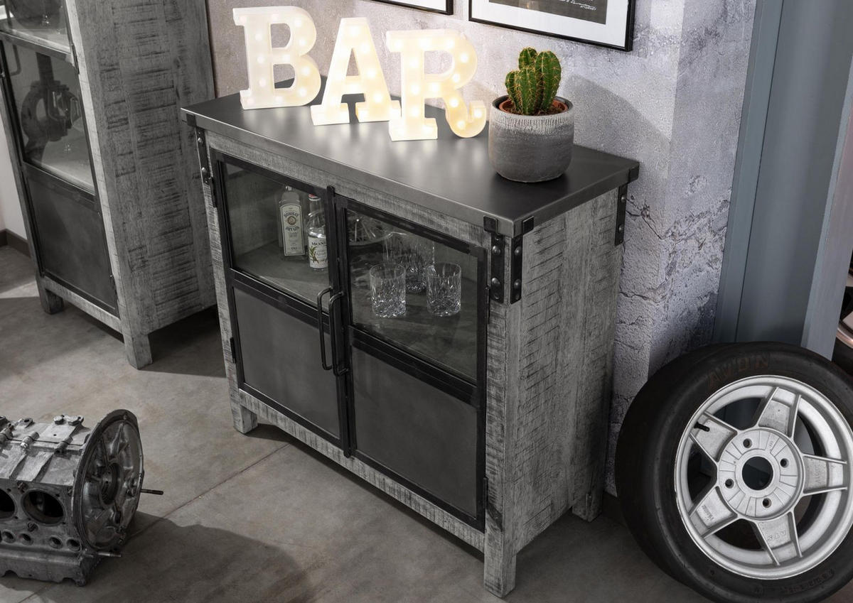 SIDEBOARD Mango 100x40x90 grau lackiert HEAVY INDUSTRY #127 - Grau, Holz (100/90/40cm) - Massivmoebel24