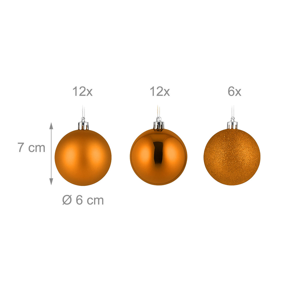30XWEIHNACHTSKUGELN - Orange, Kunststoff (6/7/6cm) - Relaxdays