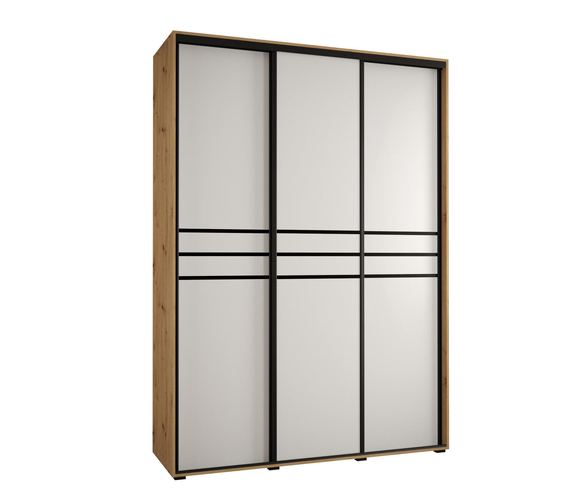 Abiks Möbel Schwebetürenschrank Eiche Artisan, Weiß, Schwarz 170x235x45 cm