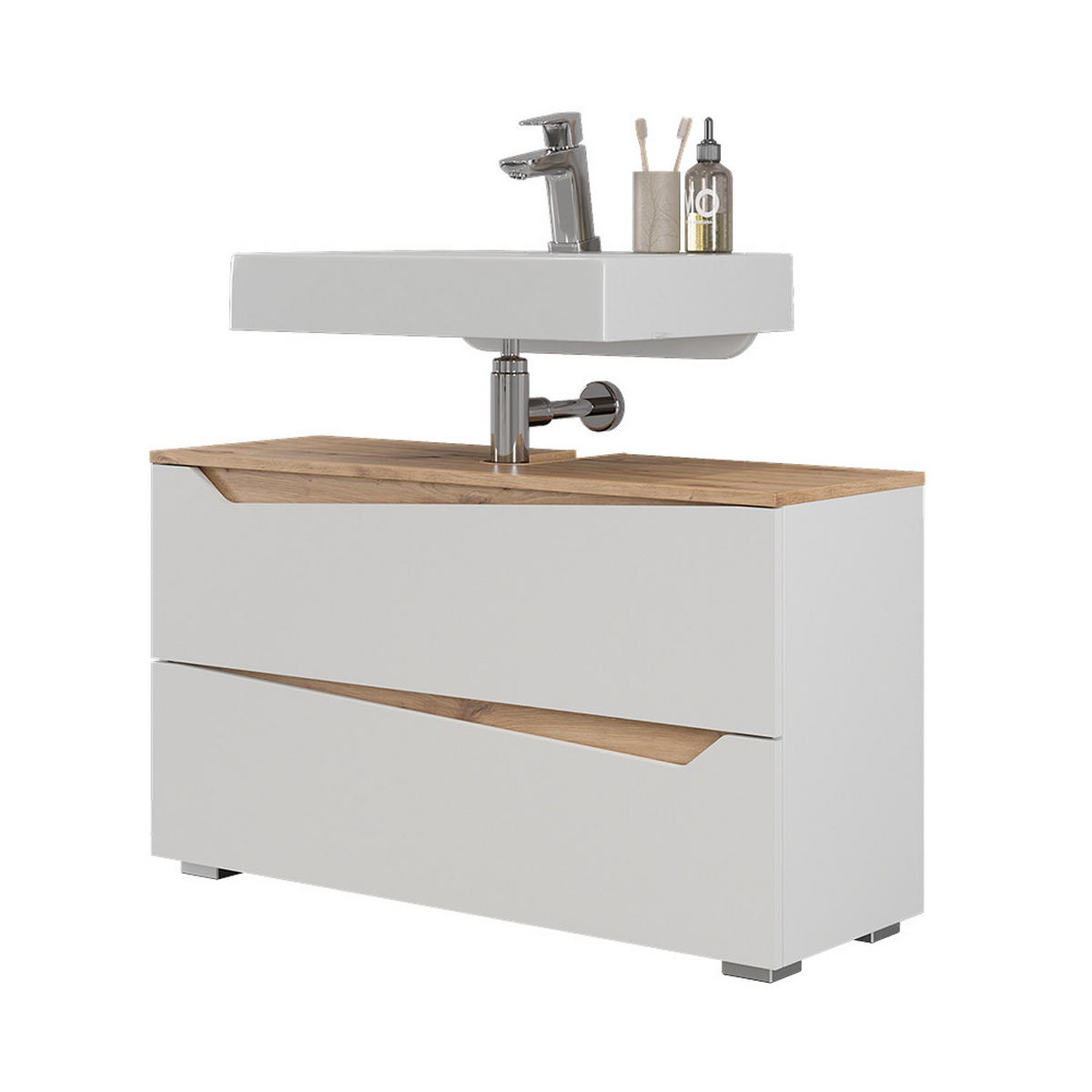 WASCHBECKENUNTERSCHRANK Marelle, Weiß/Artisan-Eiche, 100 x 57.5 cm mit 2 Schubladen - Weiß/Eiche Artisan, Holzwerkstoff (100/57.5/35cm) - Vicco