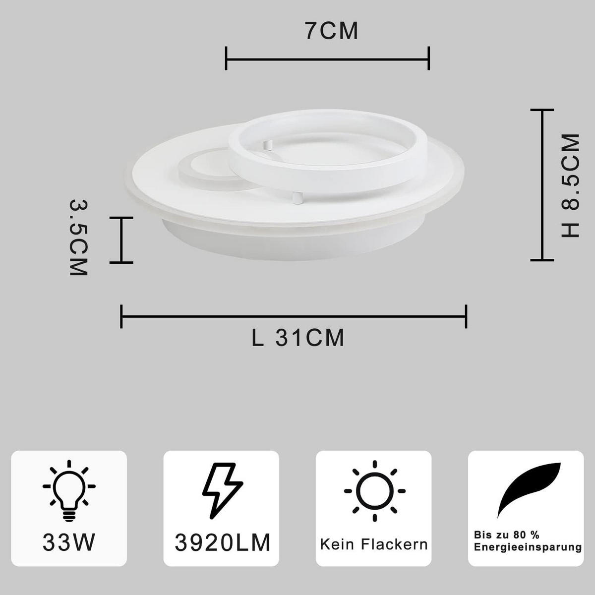 LED-DECKENLEUCHTE Peter 31 cm - Weiß, Kunststoff (31/31/8.5cm) - Nettlife