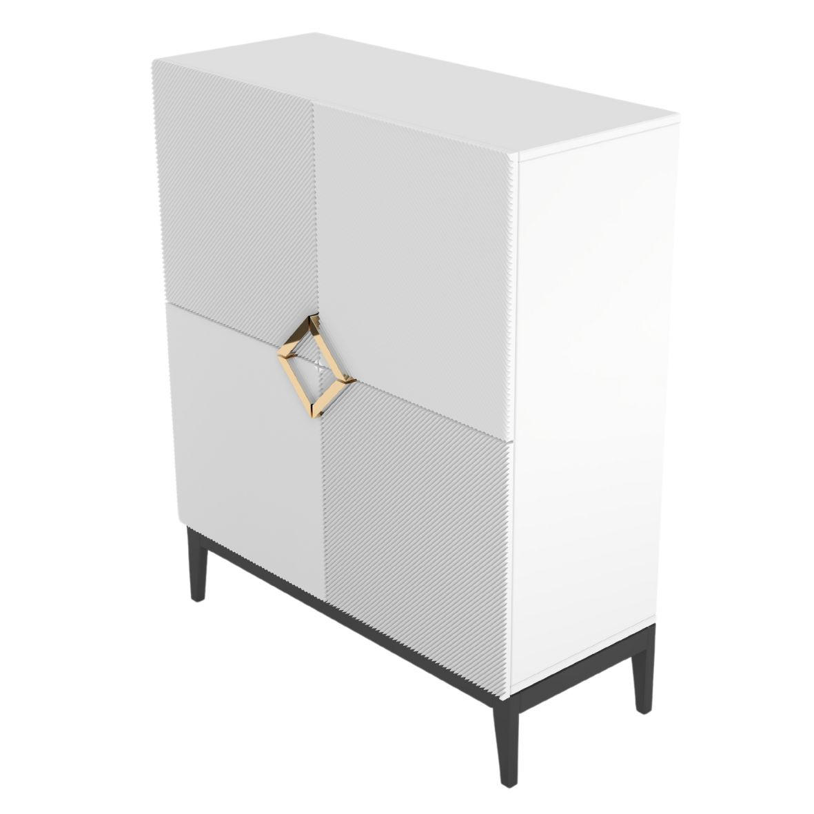 Thumbnail - Visby Highboard, Weiß, Schwarz, Gold, Holz, Holzwerkstoff, 100.5x120.5x42 cm, Wohnzimmer, Kommoden & Sideboards, Highboa...