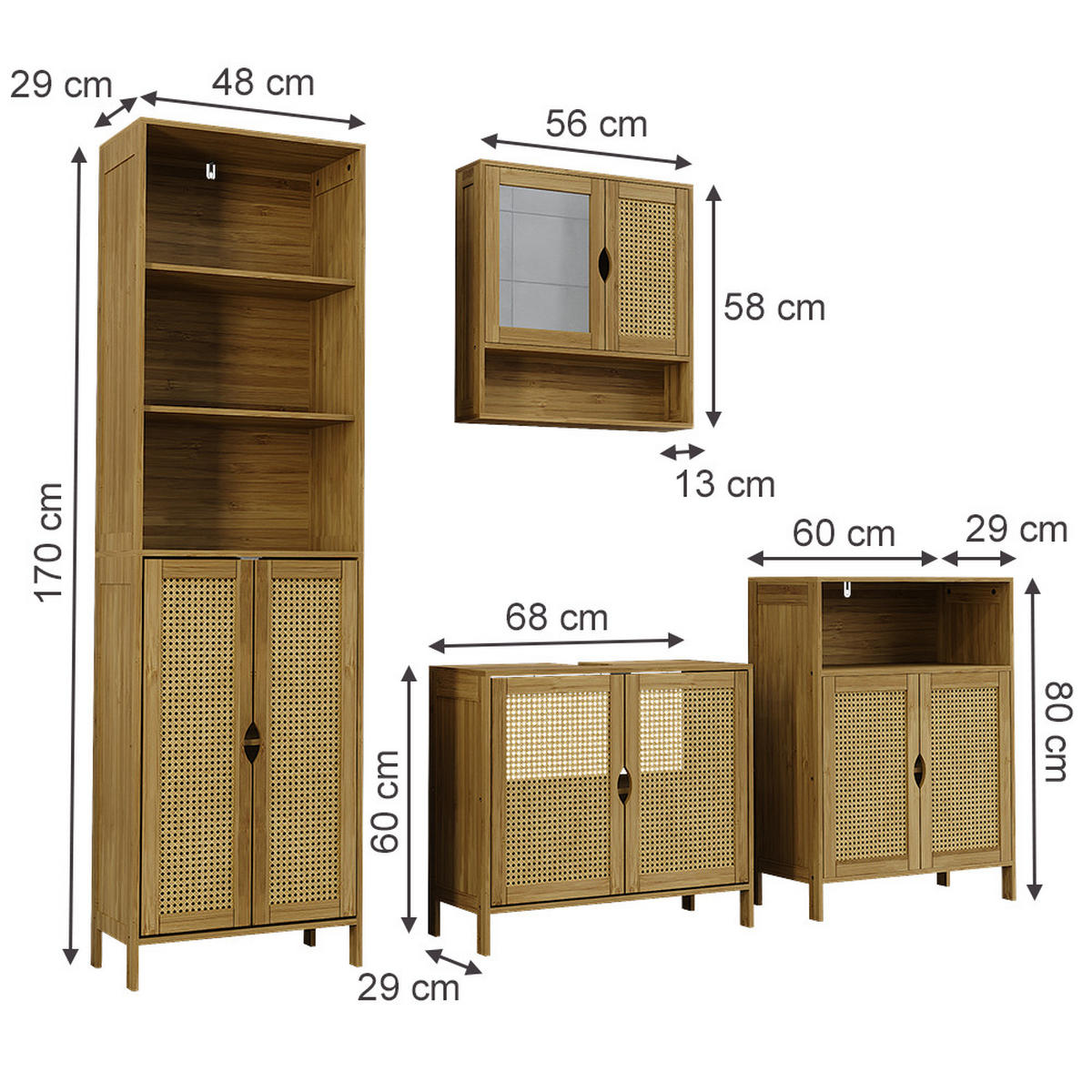 KOUPELNOVÝ NÁBYTEK Liora Bambus 4 díly - zelená barva, kompozitní dřevo (60/80/29cm) - Vicco