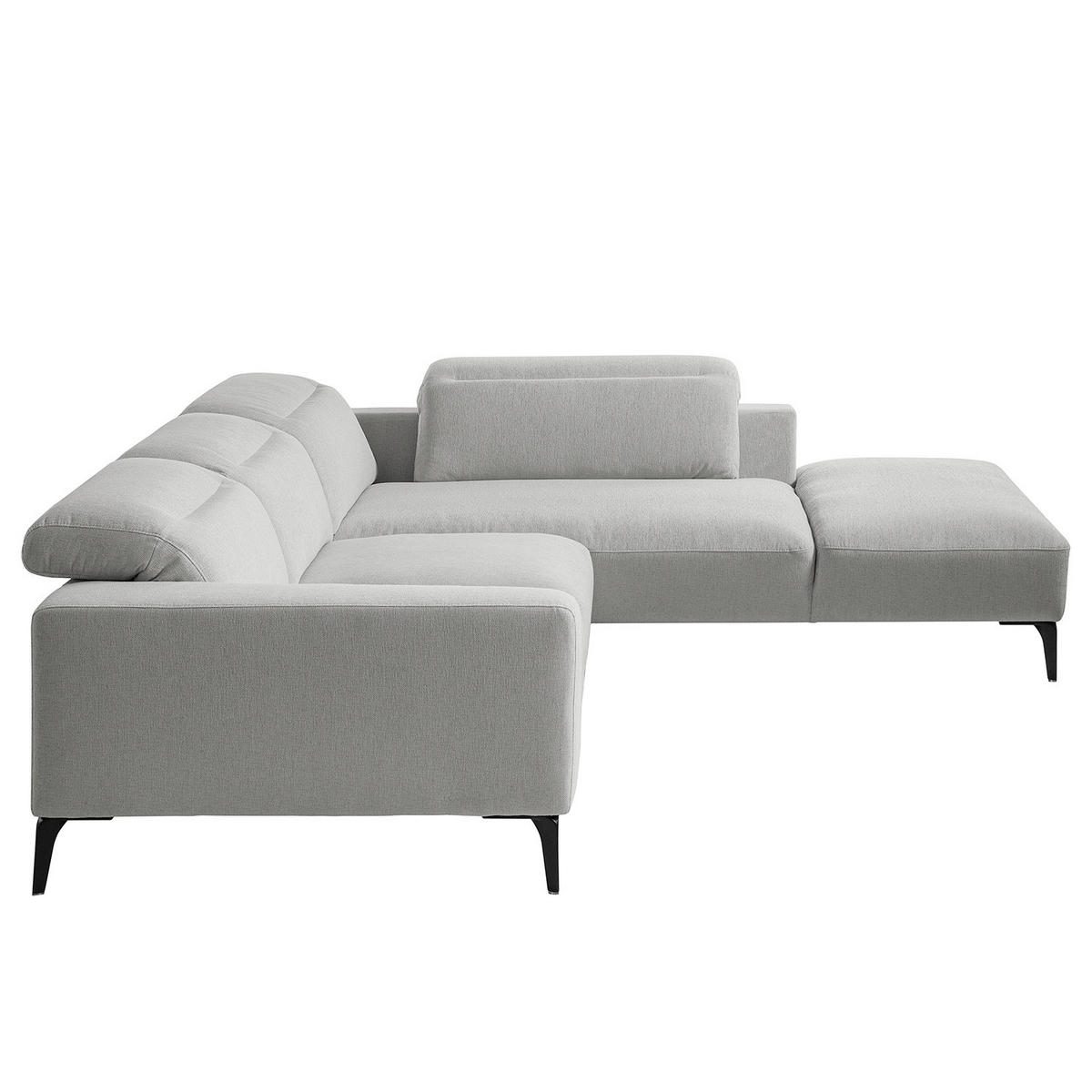 ECKSOFA mit Ottomane - Hellgrau/Schwarz, Textil/Metall (263/238cm) - home24
